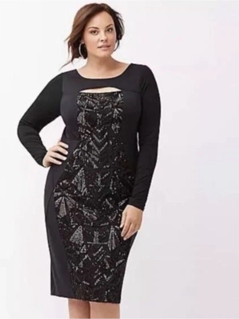 Lane Bryant Black Sequin Panel Long Sleeve Sheath Dress‎ 20
